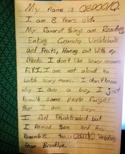 Alloutorg:  An 8 Year Old Boy From Brooklyn Wrote The Best Note About Being Trans.