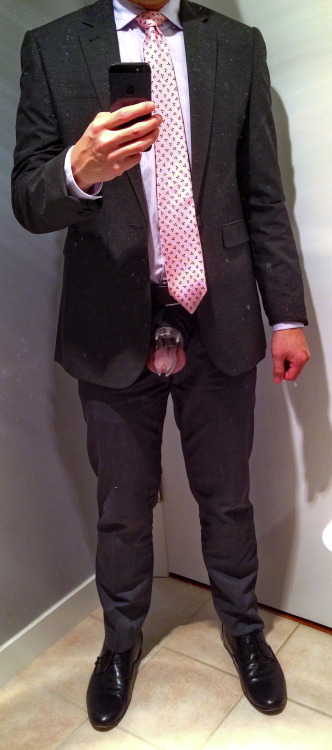 soldierslavevan:  Suit and Chastity - Part 1 Suit has always been one of my fetish other then uniform. Inspired by a member from gear fetish, I decided to combine chastity with suit this time. Plugged, spanked, edged. 