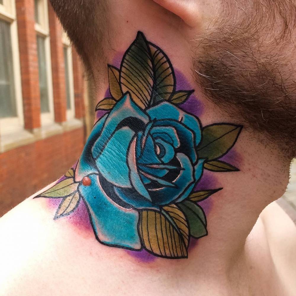 Neck Watercolor Rose tattoo at theYoucom