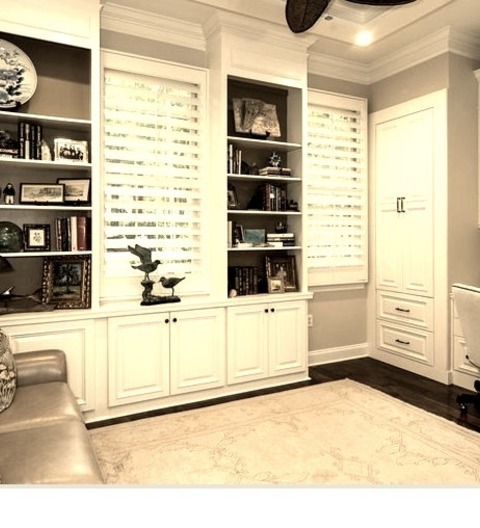 Traditional Home Office MiamiStudy Room Idea: Large Traditional Built-in Desk With A Light-colored Wood