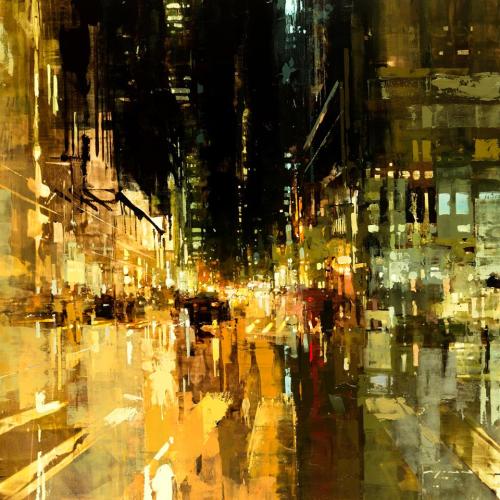 culturenlifestyle:Urban Cityscapes Blanketed In Light And Darkness As Oil Paintings Artist Jeremy Ma