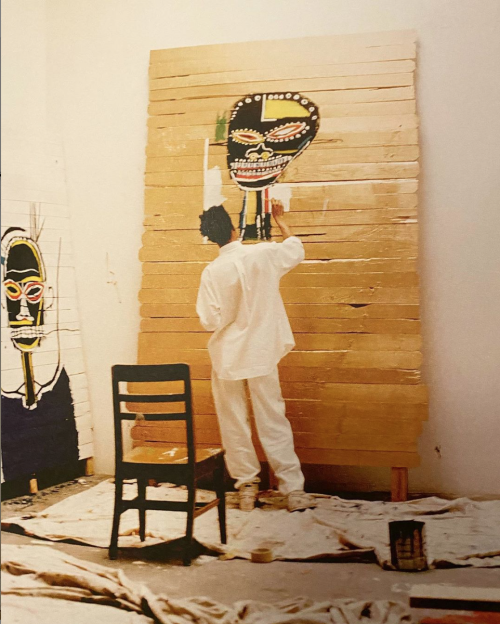 22ackermann: smokingdoor: Jean-Michel Basquiat painting ‘Gold Griot’, 1984  The ARTIST is PRESENT…………No.5 