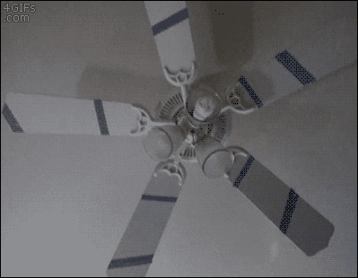 A spiral results from precise tape positions on fan blades
