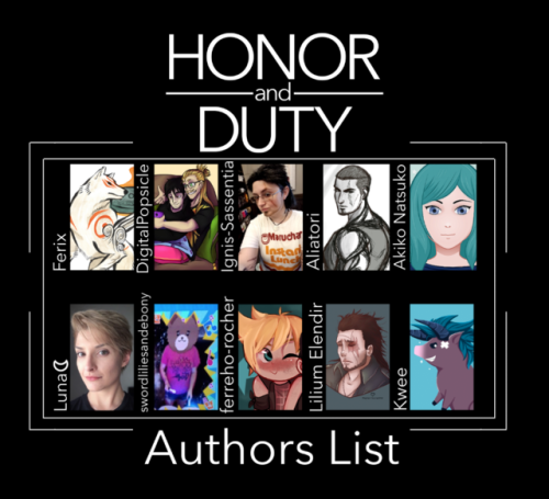 honoranddutyzine: Here’s all of our Authors writing fic for the zine! Every one of these autho