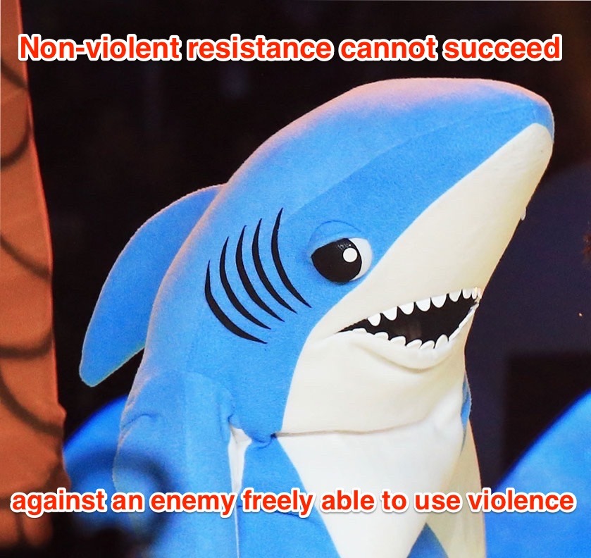 unapologetically-black:
“Social Justice Shark says, “Non-violent resistance cannot succeed against an enemy freely able to use violence.” ”