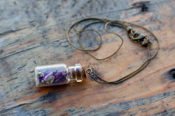 terreneshop:  Amethyst &amp; Lavender Vial Necklace - Real Dried Lavender Flowers - Healing, Calming, Spirituality and Intuition - Third Eye, Crown Chakra - ษ