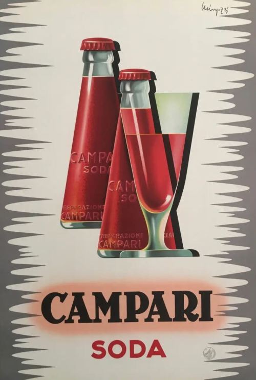 vintagepromotions: Poster advertising Campari Soda (c. 1950). Artwork by Mingozzi.