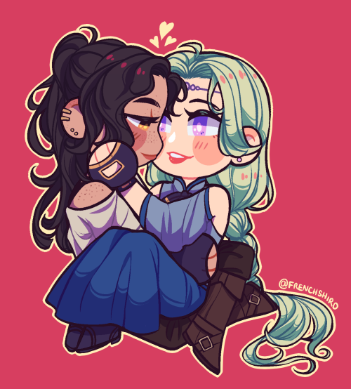 Commission birthday gift for @tzubakis on twitter from jullika of their OCs Maris and Solaya!~ I abs