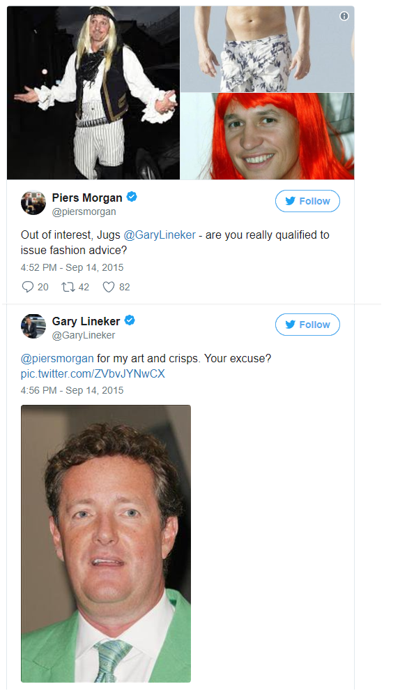 A selection of the times Gary Lineker eviscerated Piers Morgan on Twitter.