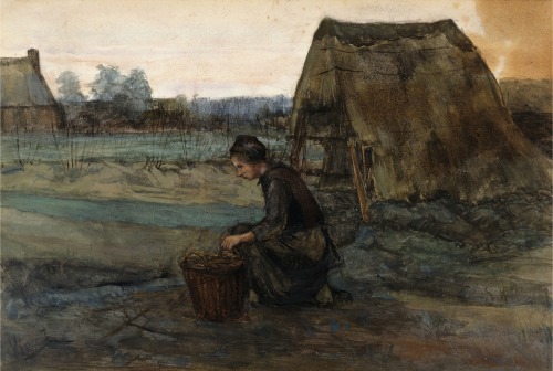 A Kneeling Peasant Woman in front of a Hut, Vincent van Gogh, 1883