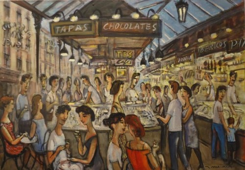 Tapas y Chocolates     -     Ramón MoscardóCatalan,b.1953-Oil on canvas,