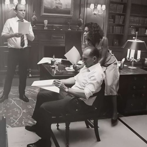 ralph-n-fiennes:Ralph Fiennes, Naomi Harris and Rory Kinnear on the set of No Time To Die (2020)