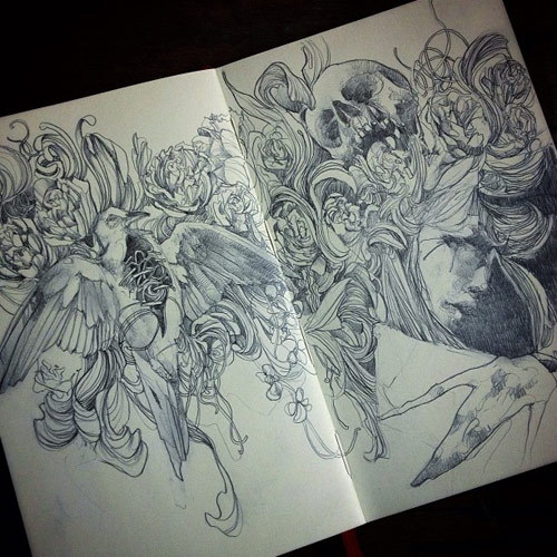 2headedsnake:  Sketchbook pages by Craww 