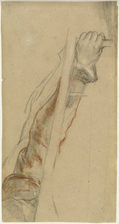 Sir David Wilkie (Scottish, 1785 - 1841): An Upraised Arm / black and red chalks heightened with whi