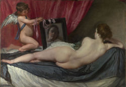 artmastered:  Diego Velázquez, Rokeby Venus, 1647-51, The National Gallery  This is the only surviving example of a female nude by Velázquez. The subject was rare in Spain because it met with the disapproval of the Church.  The Rokeby Venus was famously