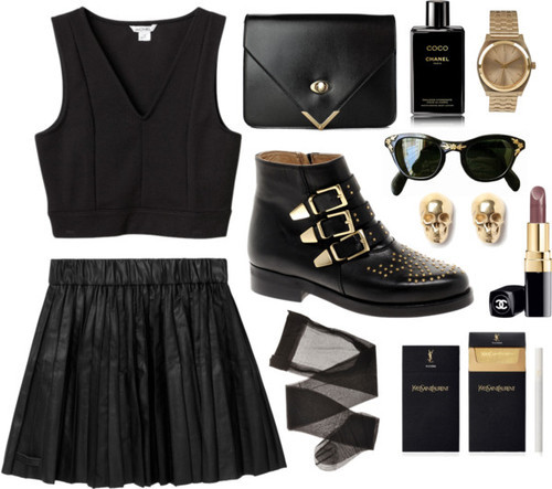 thepolyvorecollection:  black & gold by karinhadadan featuring biker boots 