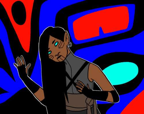 quakgrass: [image description: a drawing of sloane from the waist up. she is indigenous and has geom