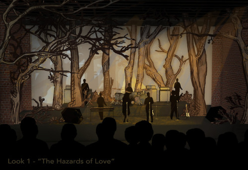 My project for scenic design class: 3D renderings of a set for a concert of “The Hazards of Love” by