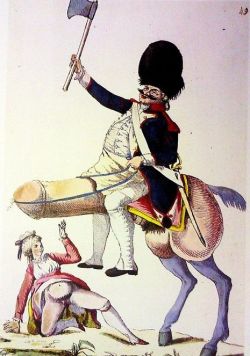 peashooter85:French Revolutionary propaganda depicting Marie Antoinette and Gen. Lafayette, 1790. I don’t get this. Are they insinuating that she was knocked up by Lafayette before her head was cut off?  What’s with him and the hatchet.  