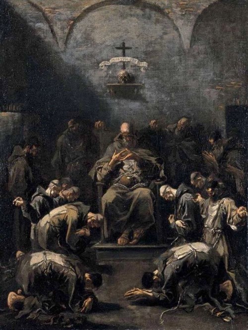 oldpaintings:Prayer of the Penitent Monks by Alessandro Magnasco (Italian, 1667–1749)