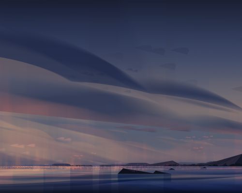 Backgrounds from my graduation film J’attends la nuit. Sunset and night on the lake. The last one is