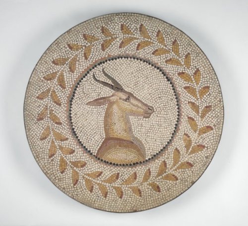 ancientanimalart:Mosaic of a Gazelle in a Medallion; Mosaic of a Gazelle in a VineRoman1st-2nd c. CE