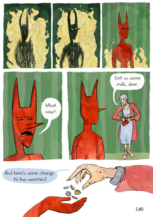 misc-merde: autumngracy:  cathgarvey:  Poor Satan… I’ll be updating this blog with a new comic every Friday. Stay tuned!  This did not go where I expected  I’m a fan of the old lesbians and their son, satan 