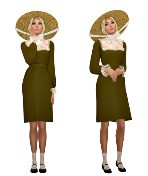 thekims4: TS4 Cottagecore Vintage Dresses Lookbook Skin 1, 2, 3 / Megan Hair / Eyebrows / Eyes / Nos