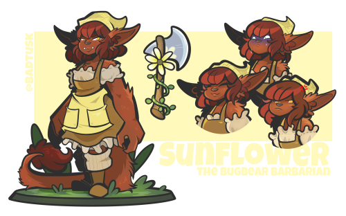 Sunflower! a Bugbearian who lived in the forest her whole life amongst a group of forest folk who wo