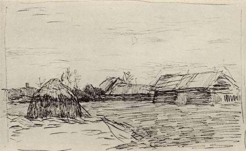 Barn. Twilight., 1895, Isaac LevitanMedium: ink,paper