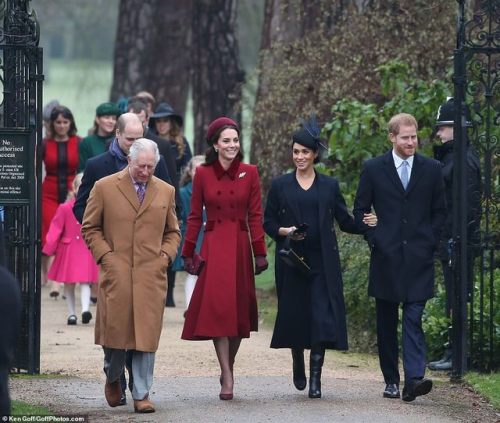 onemoreblogaboutroyals: The Queen and members of the British Royal Family attend the Christmas Day s