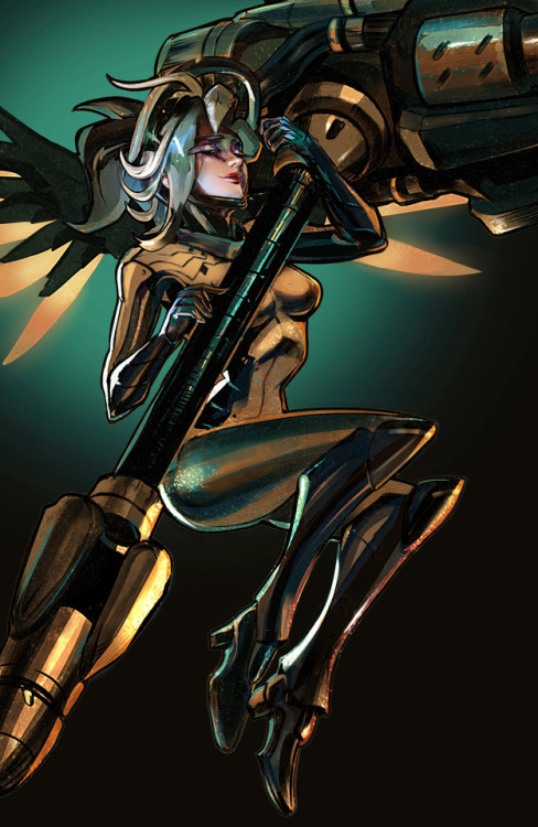 spcminkey:  She protec, she attac, but most importantly - she deadly as faq. Mercy x Reinhardt`s hammer! 