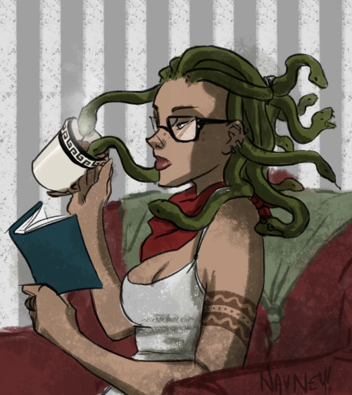 janedrewfinally:  flameysaur:  youngtitan213:  hipster medusa no more homework pls. ;A;   Oh my god, this is so cool and amazing! THE SNAKE HAS LITTLE GLASSES!  Of course, now two of the snakes are going to be totally buzzed on caffeine and annoying