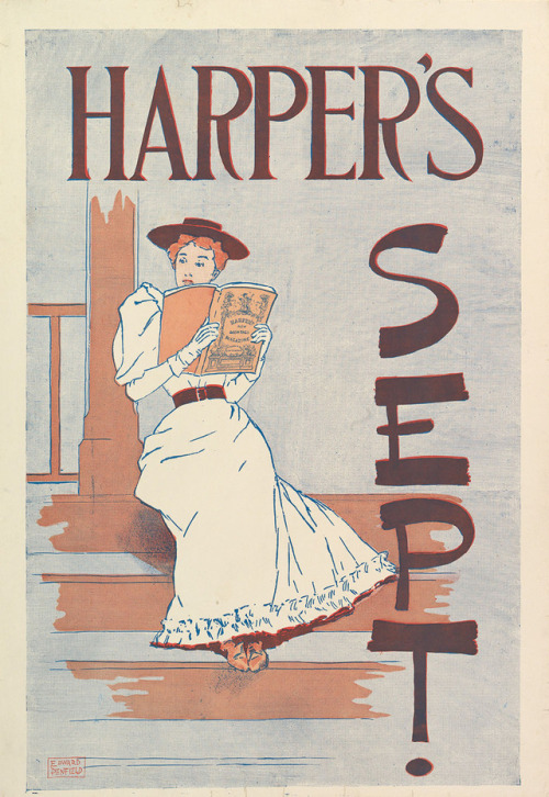 Harper’s, September 1893. Edward Penfield (American, 1866-1925). Poster.A woman reads Harper&r