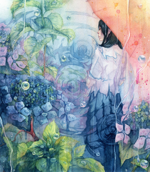 Taupe Syuka aka Zhu Hua aka ShuHana 朱華 (Japan, Japanese) - 雨 (Rainfall), 2009  Paintings: Watercolor