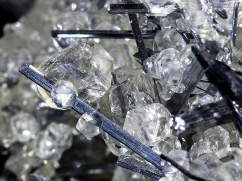 Calcite on Stibnite - Xikuangshan Mine, Hunan Province, China