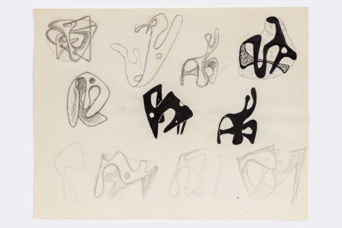 Plywood sculpture sketches by Charles and Ray Eames, circa 1943. 