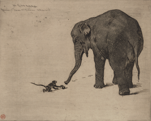 Le singe et l'éléphant = The Monkey and the ElephantHenri-Charles Guérard (French; 1846–1897)before 