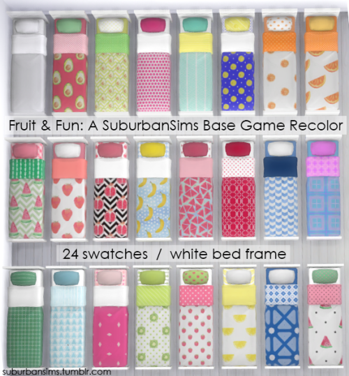 Sims 4 Base Game Recolor: “Fruit & Fun” by SuburbanSimsHere’s my second CC. This is a base game 