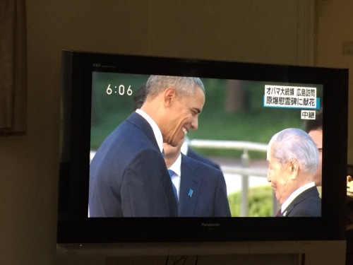 microwavetimemachine:  acquaintedwithrask:  odinsblog:  PRESIDENT OBAMA VISITS HIROSHIMA  After his speech, President Obama exchanged an emotional embrace with Shigeaki Mori, 79, a bomb survivor who spent decades after the war researching the fates of