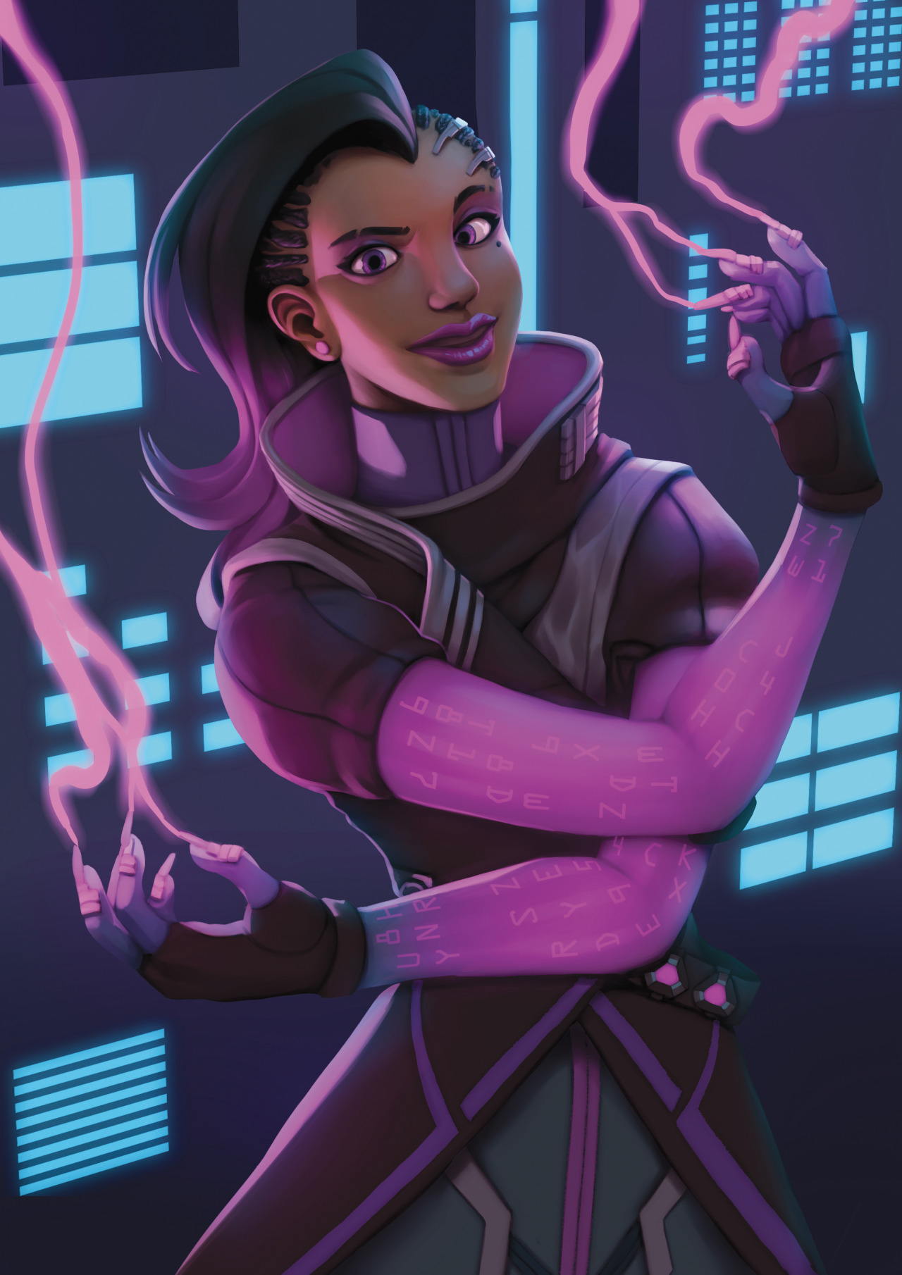 circlejourneyart:  I love the magenta cyberpunk queen Update: finally settled on