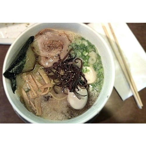 Orenchi Ramen (Tonkotsu). Pork, green onions, bamboo shoots, mushrooms, sesame, seaweed nori, and tw