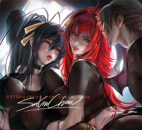 sakimichan:Rias X Akeno Issei 3p hetero piece this term >;3 nsfw HD jpg set/PSD/steps etc-https:/