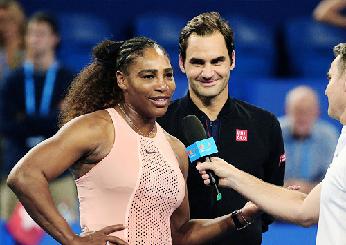 Serena Williams And Roger Federer After Their Mixed Doubles Match During Day Four Of The 2019 Hopman