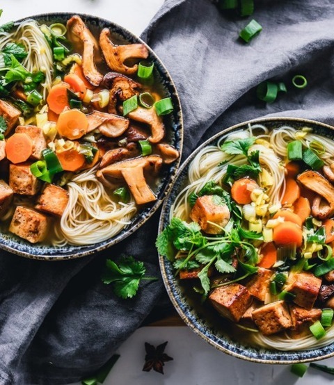 Noodle Soup With Tofu, Mushrooms And Parsley