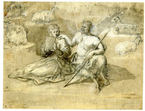 Drawing of a satyr, a girl and goats, 1650, Claude Lorrain