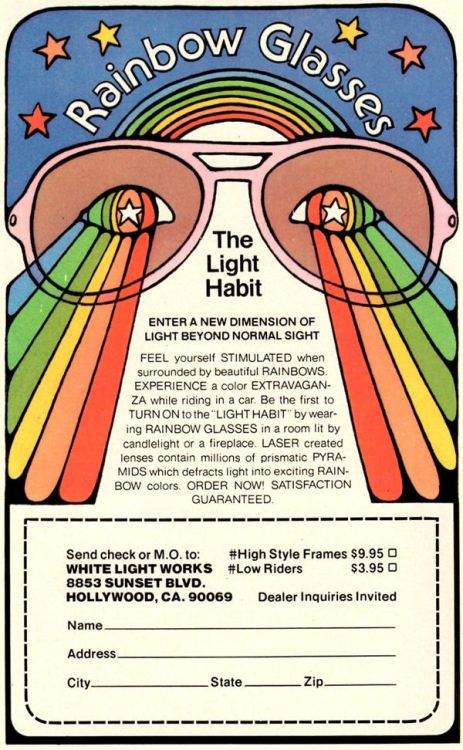 vintageadvertising:“Rainbow Glasses– The Light Habit: Enter a new dimension of sight bey