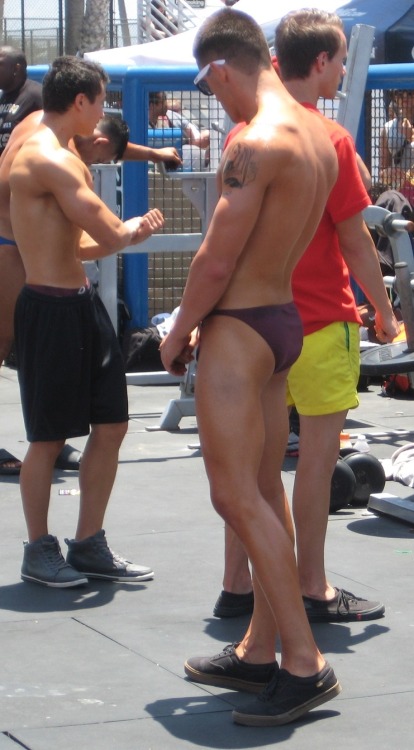 insidethelockerroom:  Purple posing trunks.
