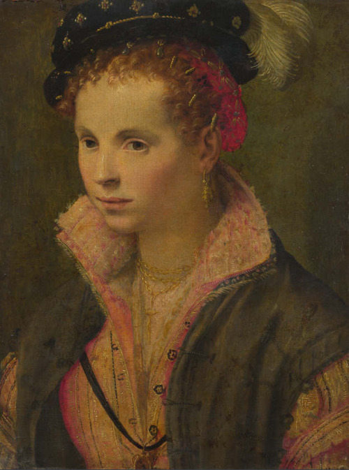 Portrait of a Lady in a Plumed Hat by an unknown Northern Italian painter