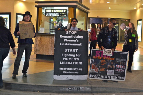 2003rapvideo:  stoppatriarchy:Protesters join #StopPatriarchy in #LosAngeles to say #Fuck50Shades of Grey! More protests tonight in #LA, #Seattle, #NYC, and #Oakland.http://www.stoppatriarchy.org/50-shades-fuck-that.html  Holy fucking shit I need to go